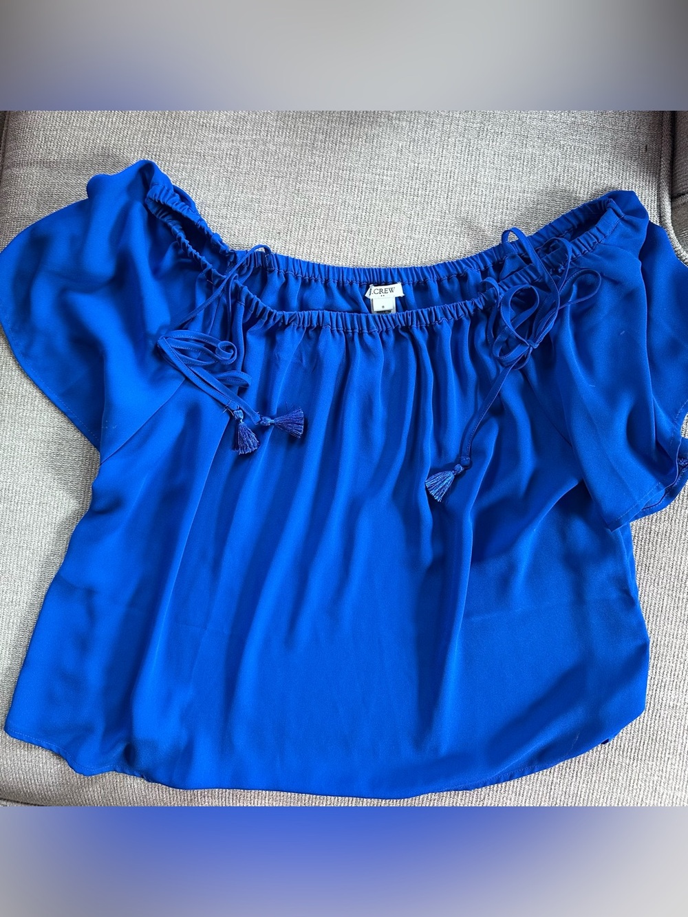 J. Crew Women's Royal Blue Off-Shoulder Tassel Top
